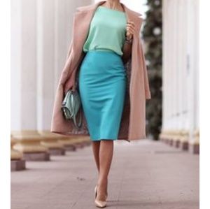 Vintage 80s 90s Leather Teal Pencil Skirt 8